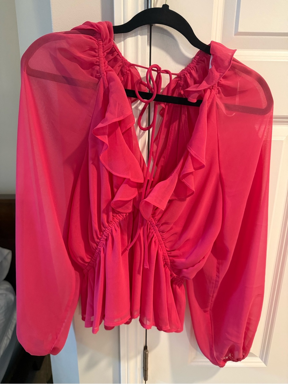 Lulu's Hot Pink Ruffle Tie-Back Blouse